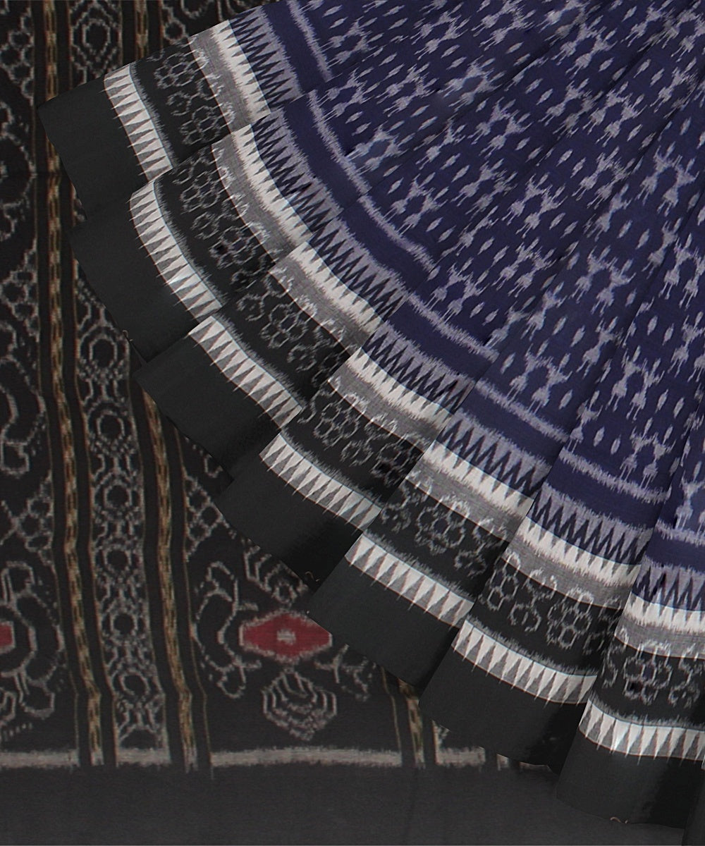 Navy Blue Black Cotton Handwoven Sambalpuri Saree