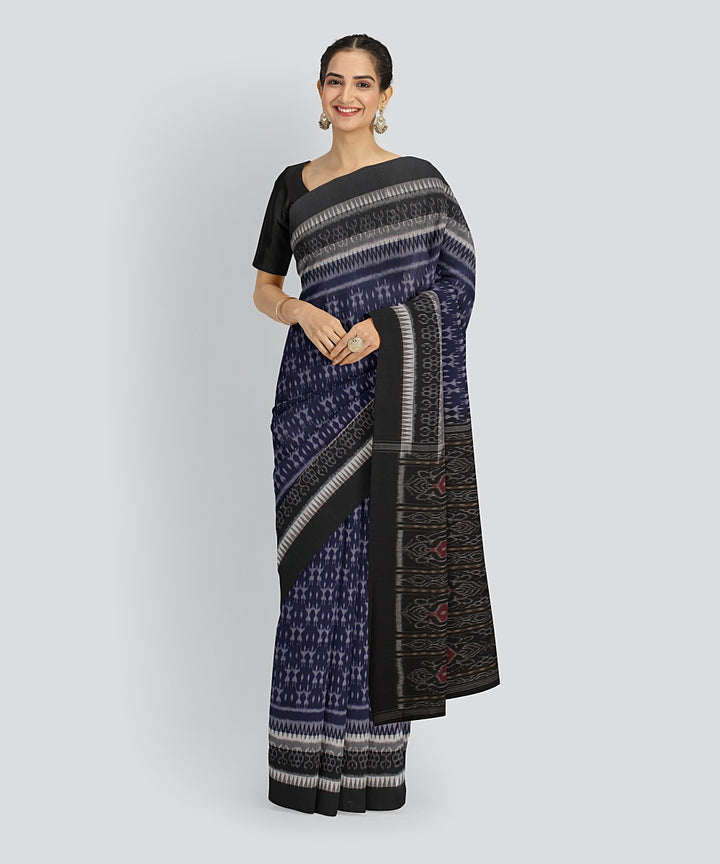 Navy Blue Black Cotton Handwoven Sambalpuri Saree