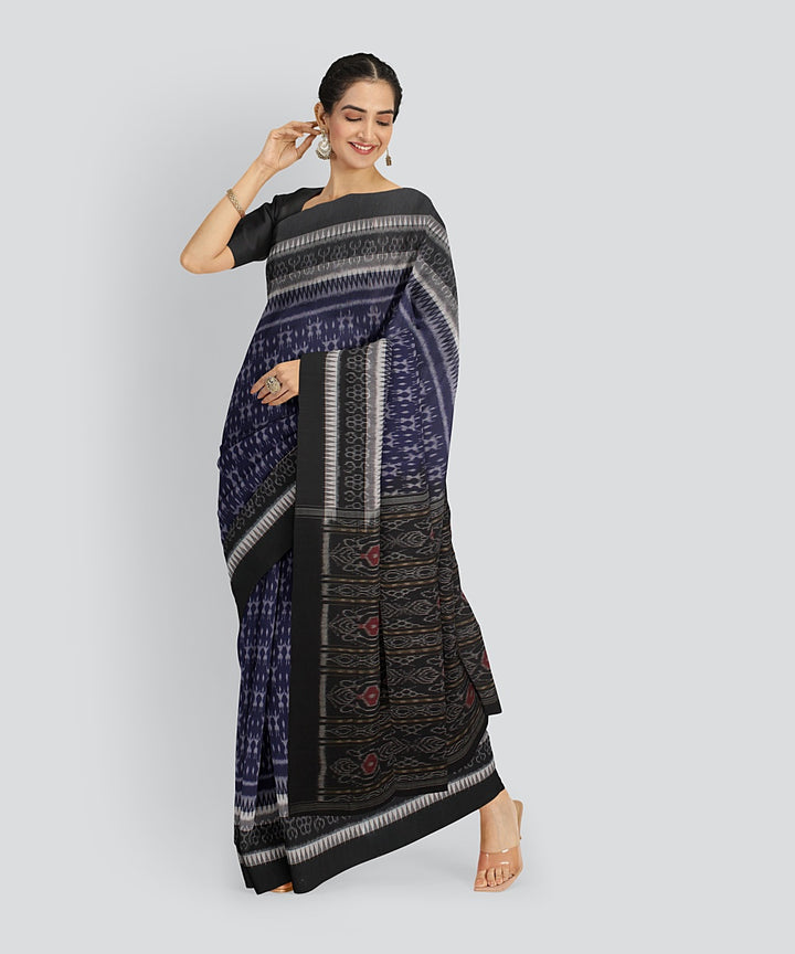 Navy Blue Black Cotton Handwoven Sambalpuri Saree