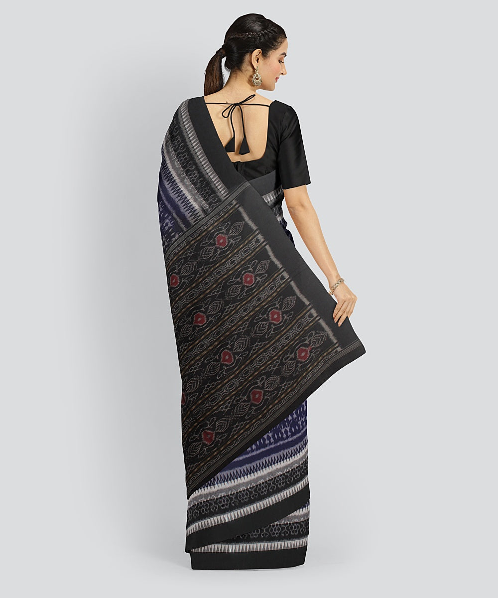 Navy Blue Black Cotton Handwoven Sambalpuri Saree