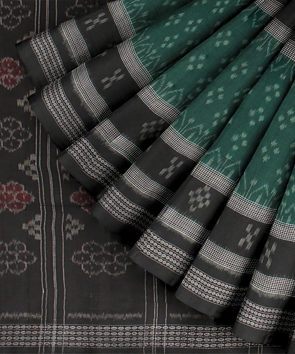 Dark Green Black Cotton Handwoven Sambalpuri Saree