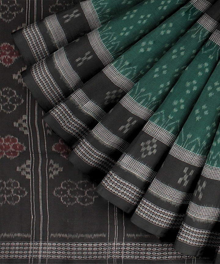 Dark Green Black Cotton Handwoven Sambalpuri Saree