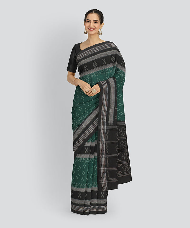 Dark Green Black Cotton Handwoven Sambalpuri Saree