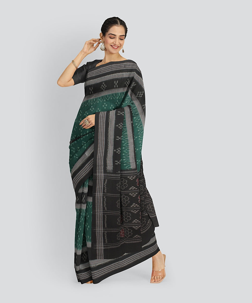 Dark Green Black Cotton Handwoven Sambalpuri Saree