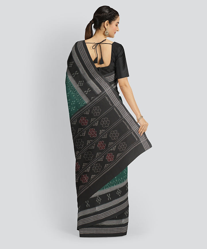 Dark Green Black Cotton Handwoven Sambalpuri Saree