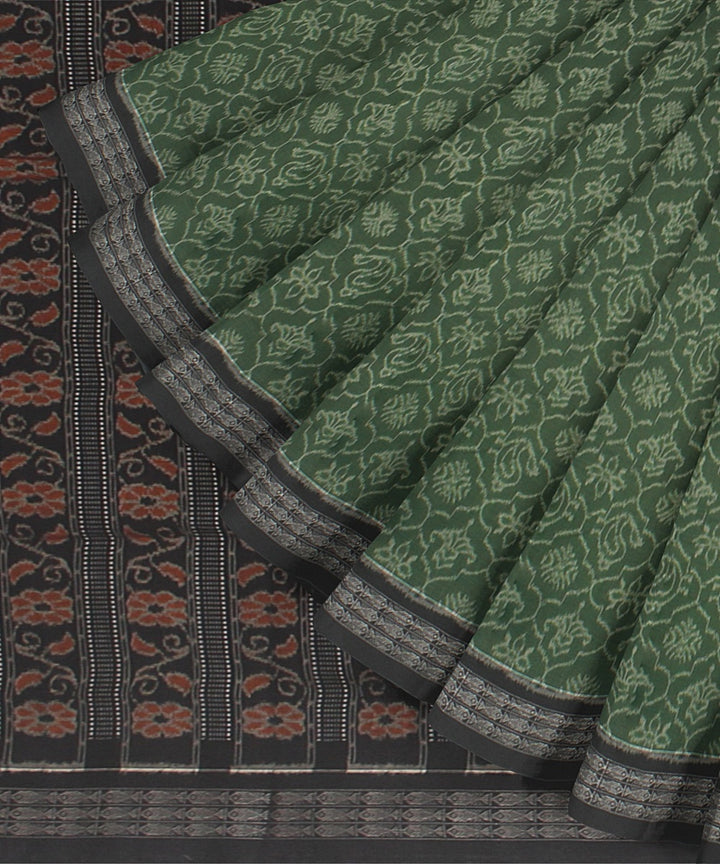 Olive Green Black Cotton Handwoven Sambalpuri Saree