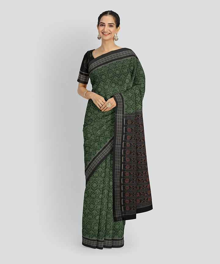 Olive Green Black Cotton Handwoven Sambalpuri Saree