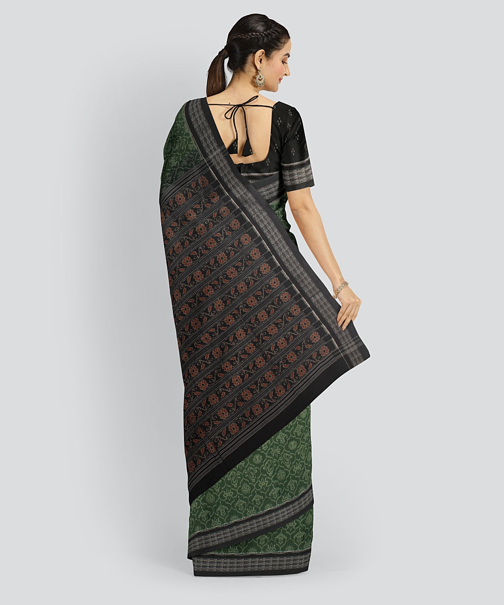 Olive Green Black Cotton Handwoven Sambalpuri Saree