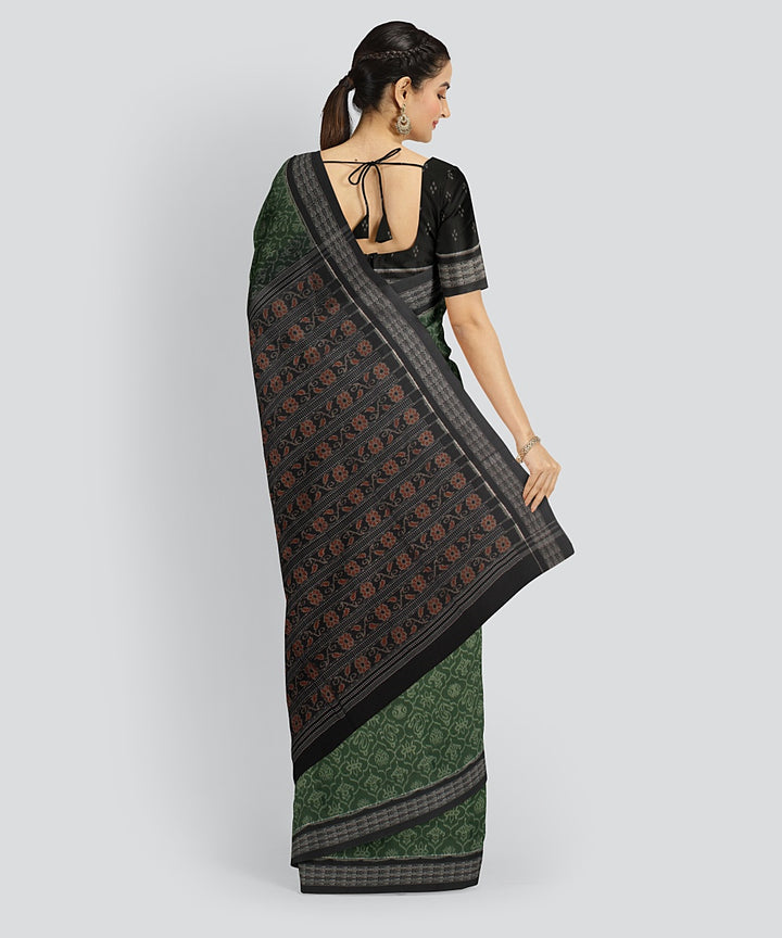 Olive Green Black Cotton Handwoven Sambalpuri Saree
