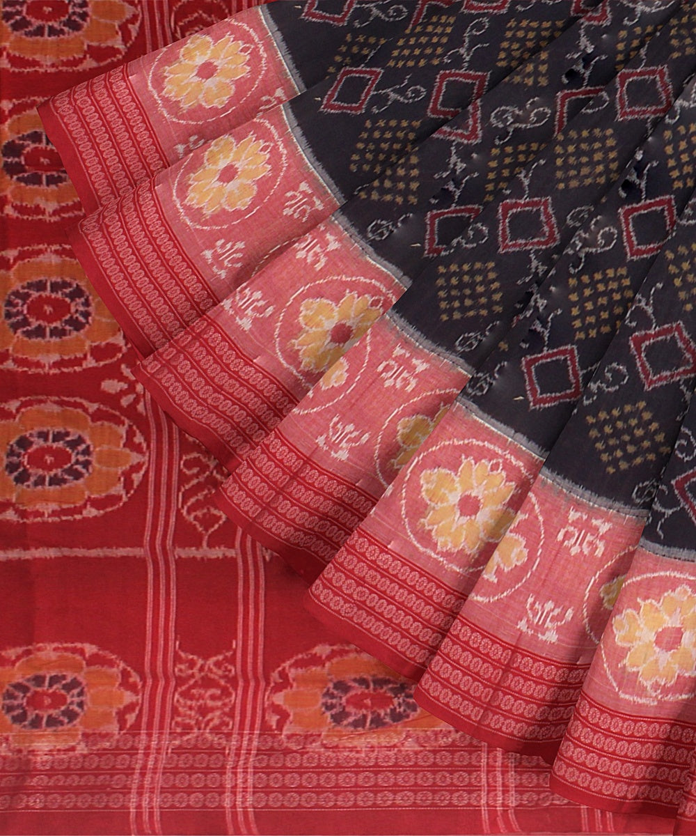 Navy Blue Red Cotton Handwoven Sambalpuri Saree