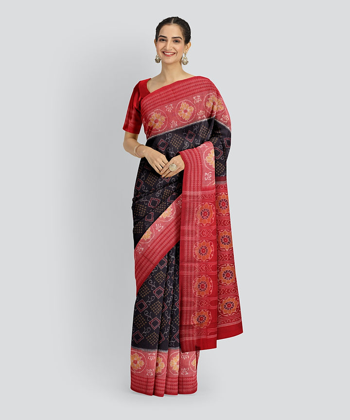 Navy Blue Red Cotton Handwoven Sambalpuri Saree