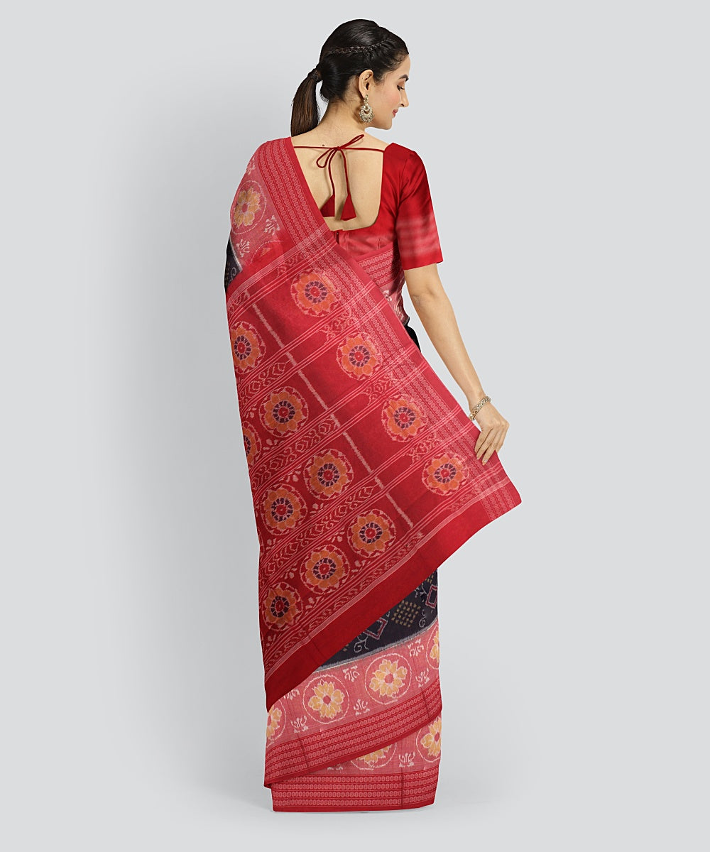 Navy Blue Red Cotton Handwoven Sambalpuri Saree