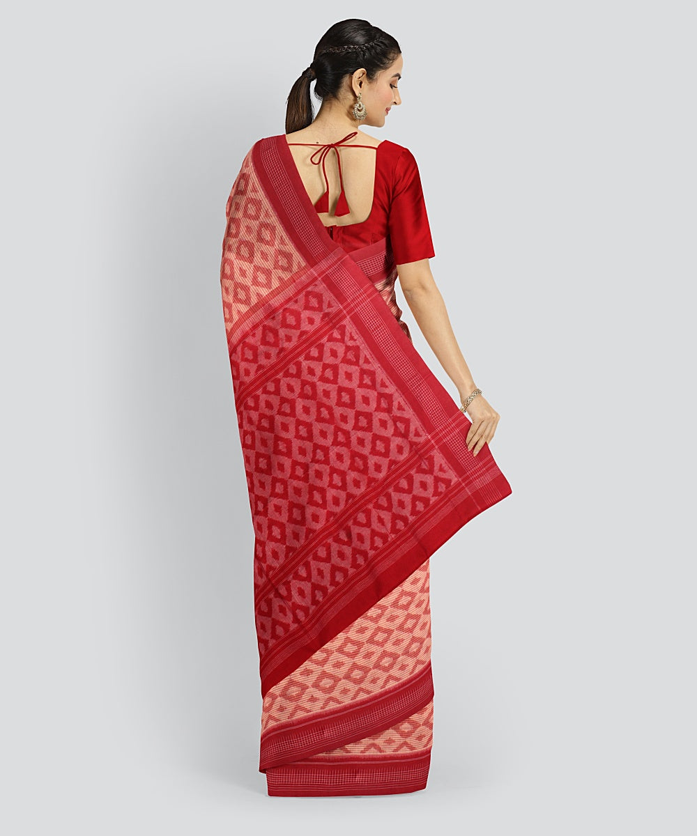 Peach Red Cotton Handwoven Sambalpuri Saree