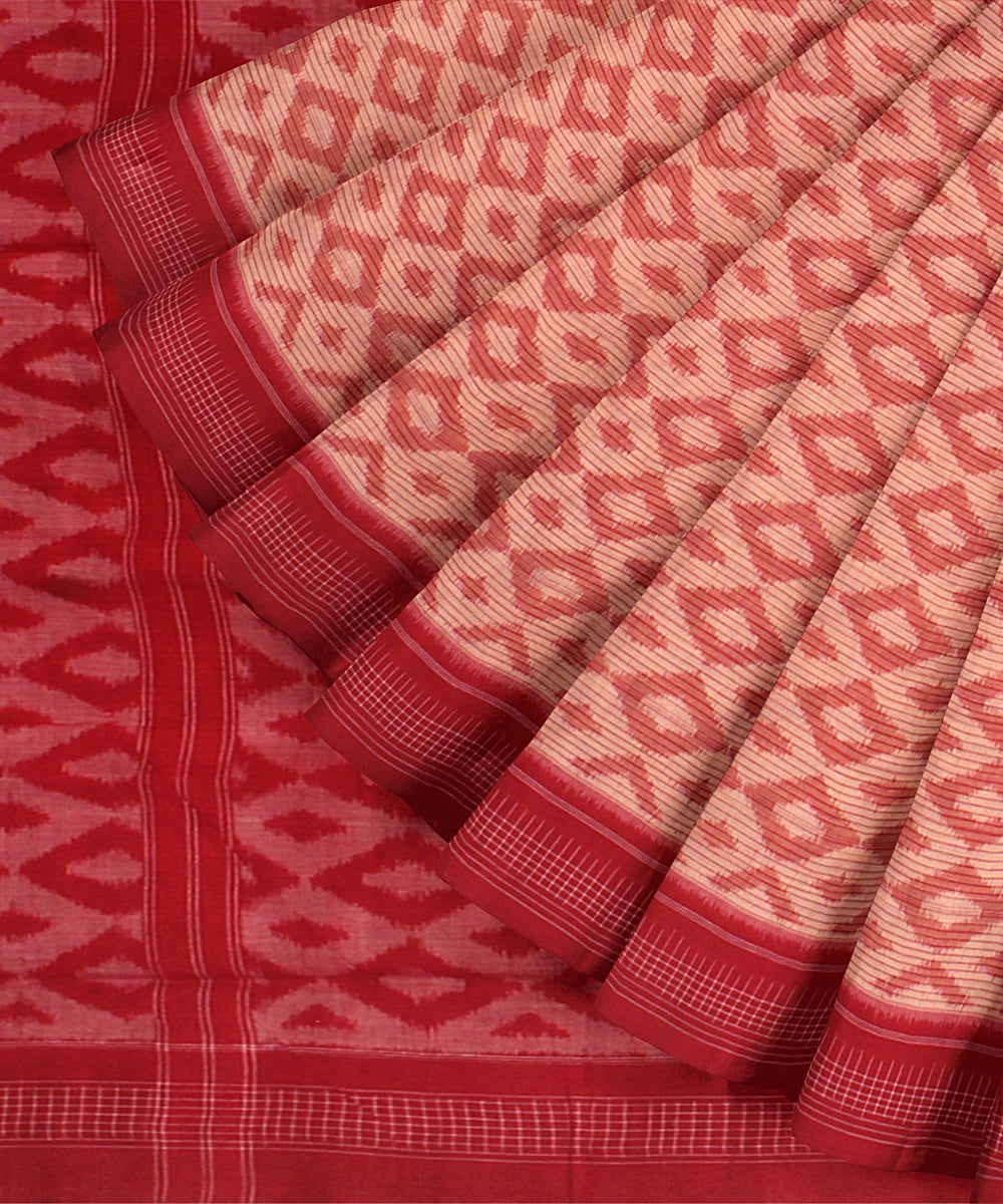 Peach Red Cotton Handwoven Sambalpuri Saree