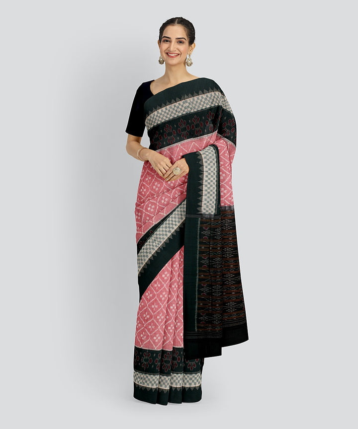 Pink Grey Cotton Handwoven Sambalpuri Saree