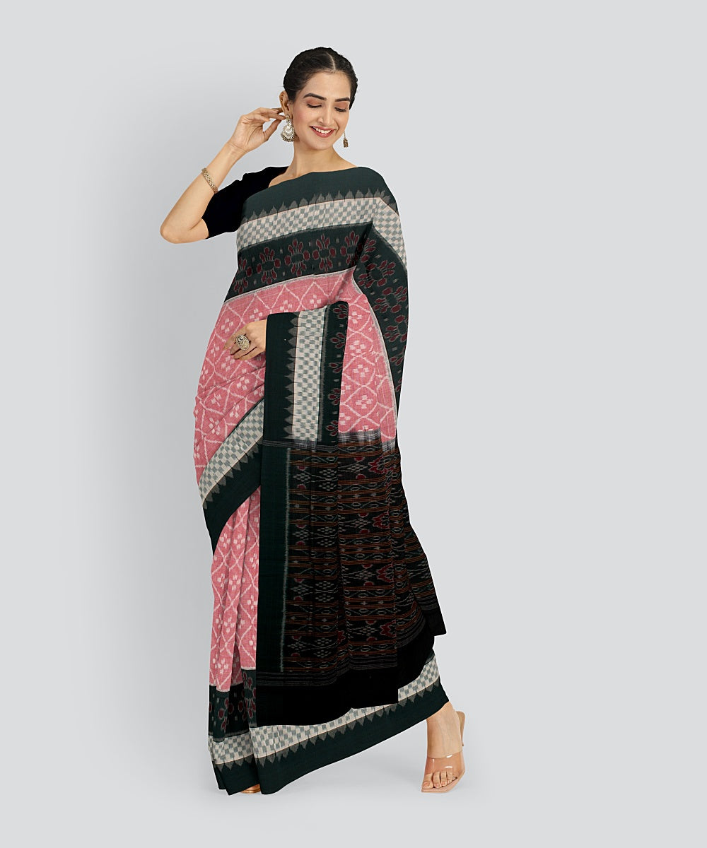 Pink Grey Cotton Handwoven Sambalpuri Saree