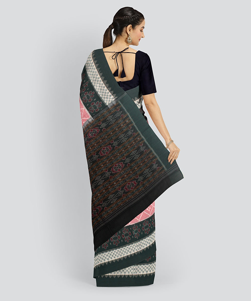 Pink Grey Cotton Handwoven Sambalpuri Saree