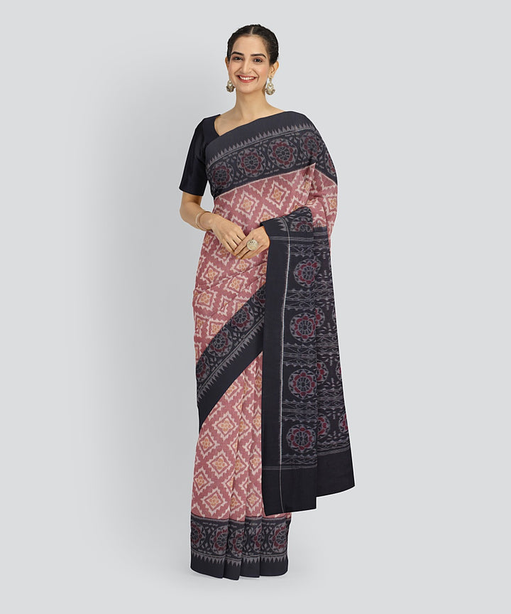 Pink Blue Cotton Handwoven Sambalpuri Saree