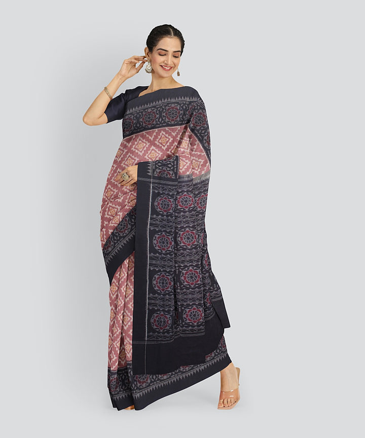 Pink Blue Cotton Handwoven Sambalpuri Saree
