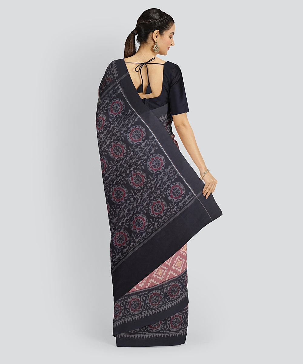 Pink Blue Cotton Handwoven Sambalpuri Saree