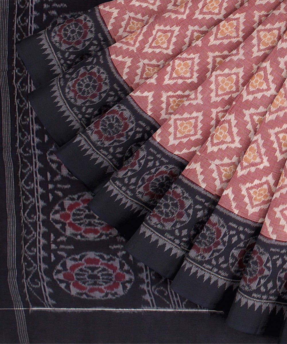 Pink Blue Cotton Handwoven Sambalpuri Saree