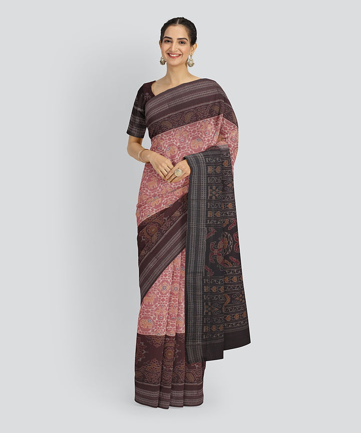 Pink Maroon Cotton Handwoven Sambalpuri Saree