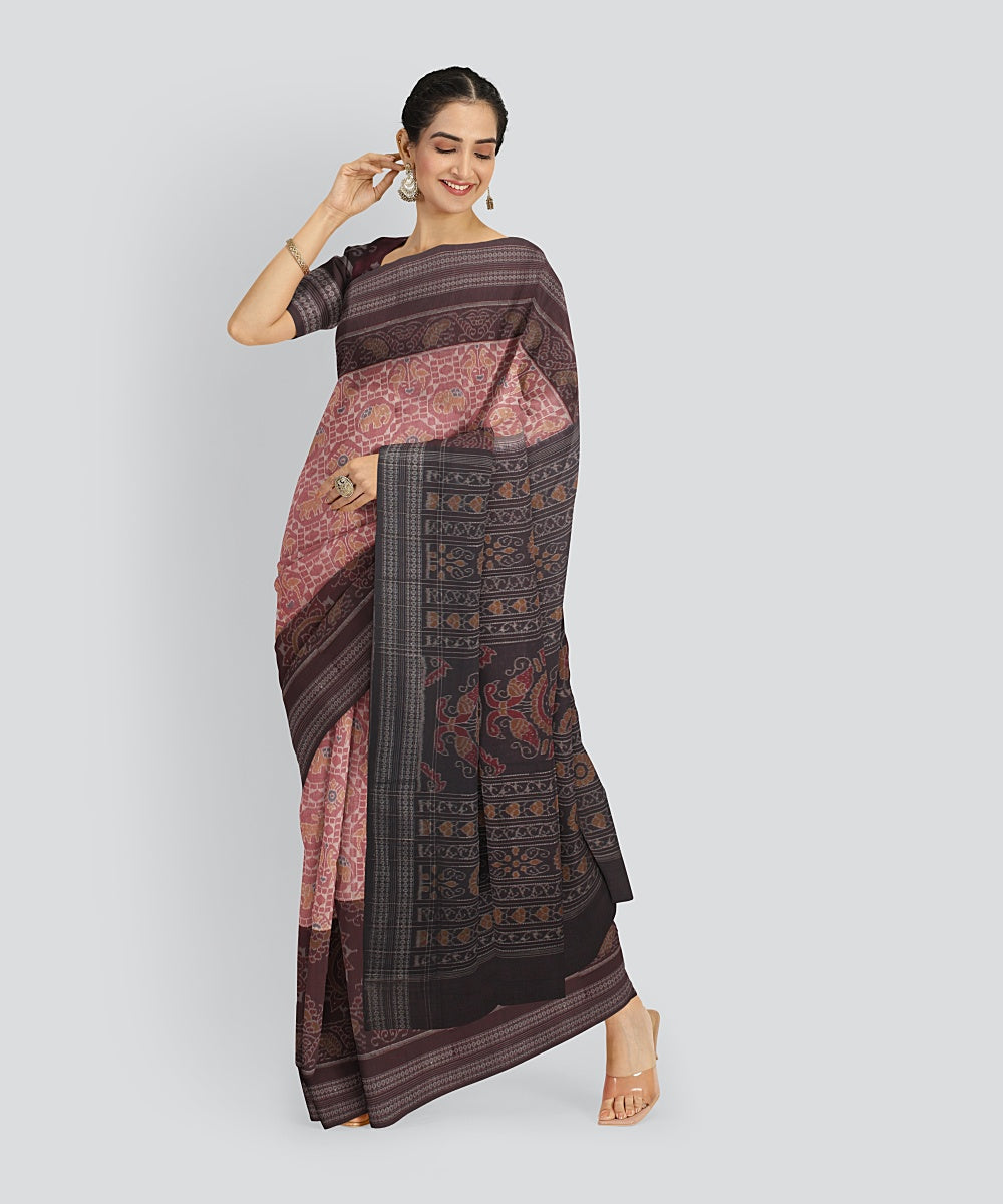 Pink Maroon Cotton Handwoven Sambalpuri Saree