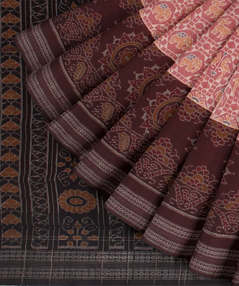 Pink Maroon Cotton Handwoven Sambalpuri Saree