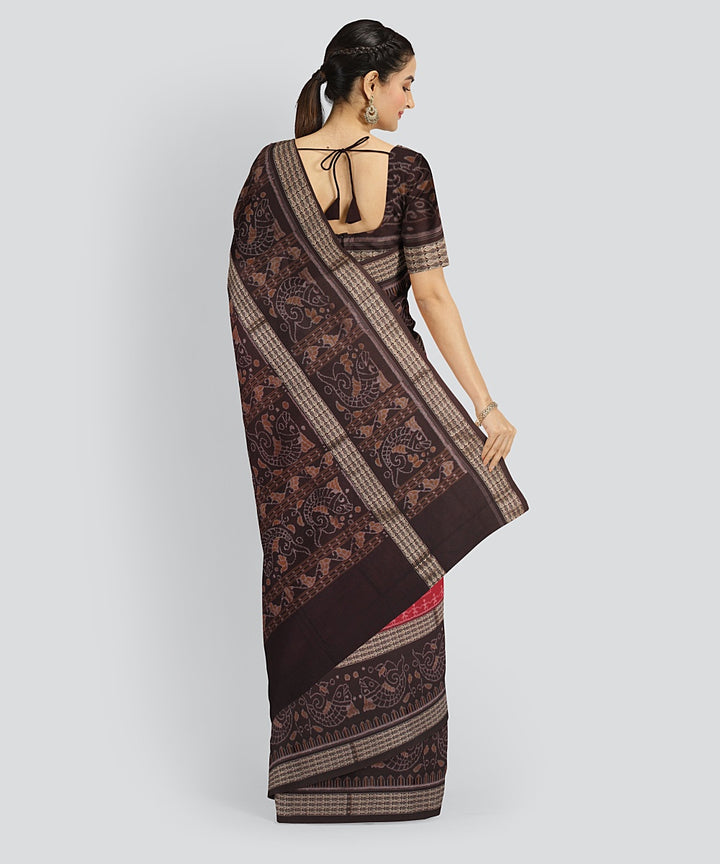 Red Coffee Cotton Handwoven Sambalpuri Saree
