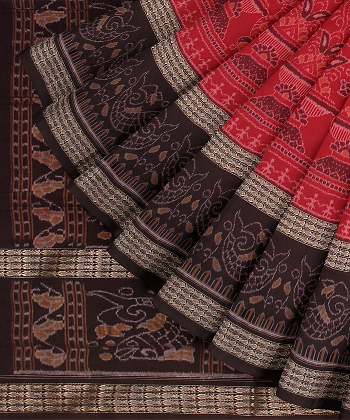 Red Coffee Cotton Handwoven Sambalpuri Saree