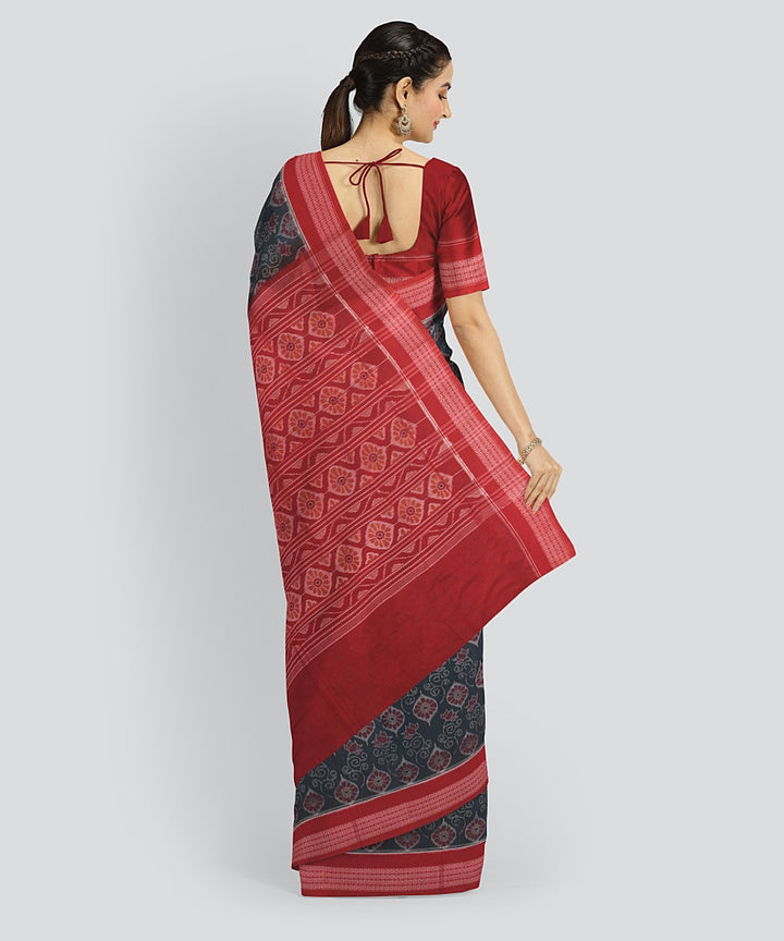 Teal Green Red Cotton Handwoven Sambalpuri Saree