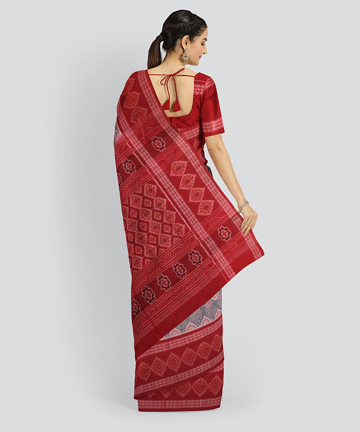 Grey Red Cotton Handwoven Sambalpuri Saree