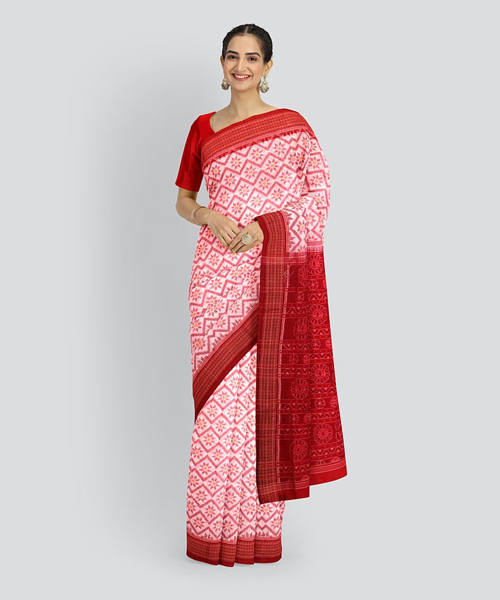 White Red Cotton Handwoven Sambalpuri Saree
