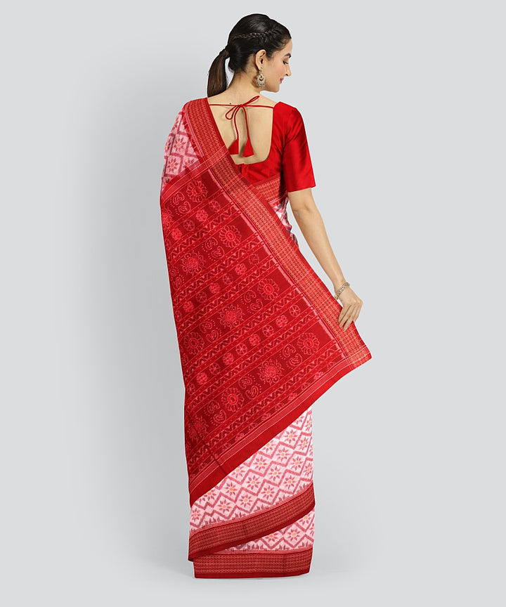 White Red Cotton Handwoven Sambalpuri Saree