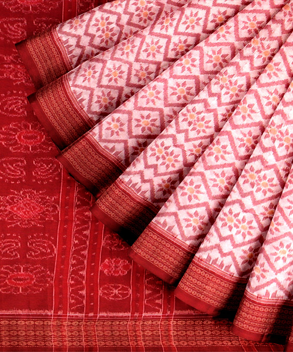 White Red Cotton Handwoven Sambalpuri Saree