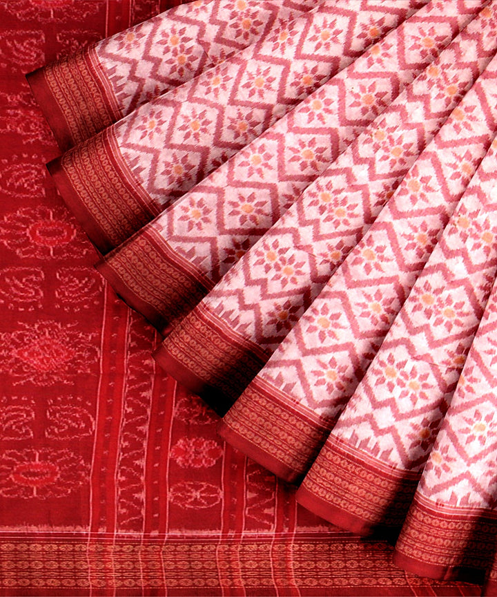 White Red Cotton Handwoven Sambalpuri Saree