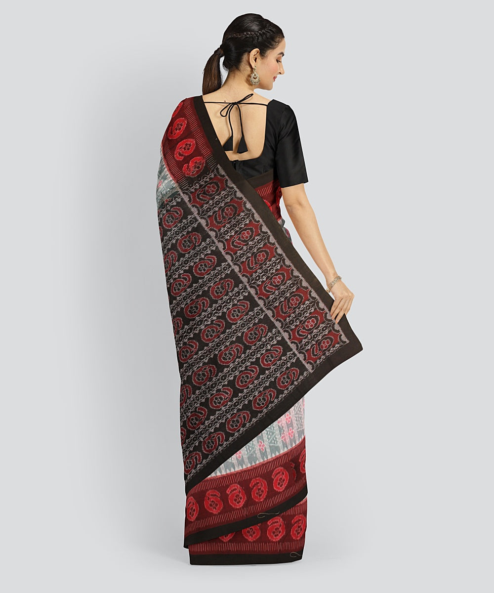Grey Maroon Cotton Handwoven Sambalpuri Saree
