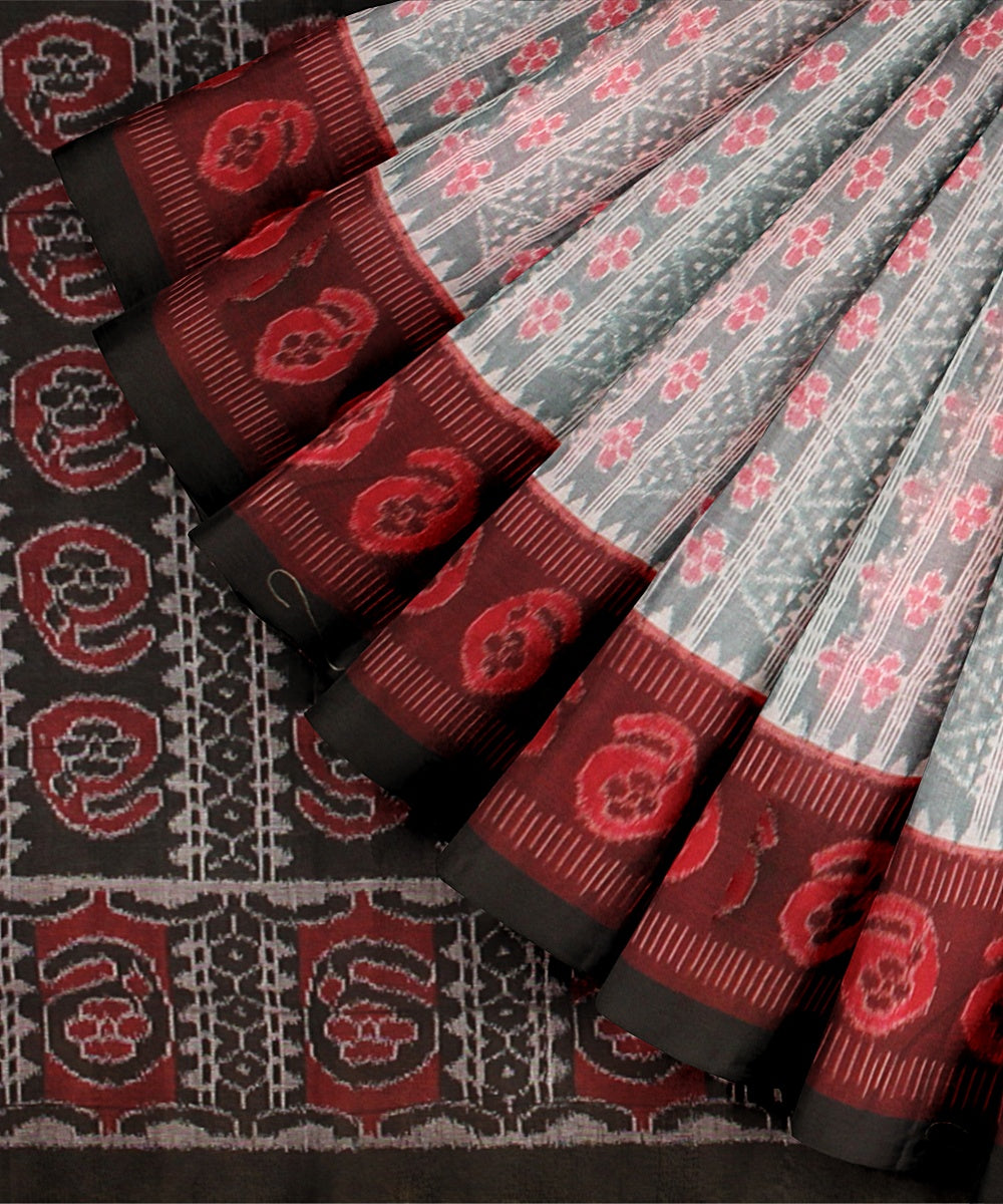 Grey Maroon Cotton Handwoven Sambalpuri Saree