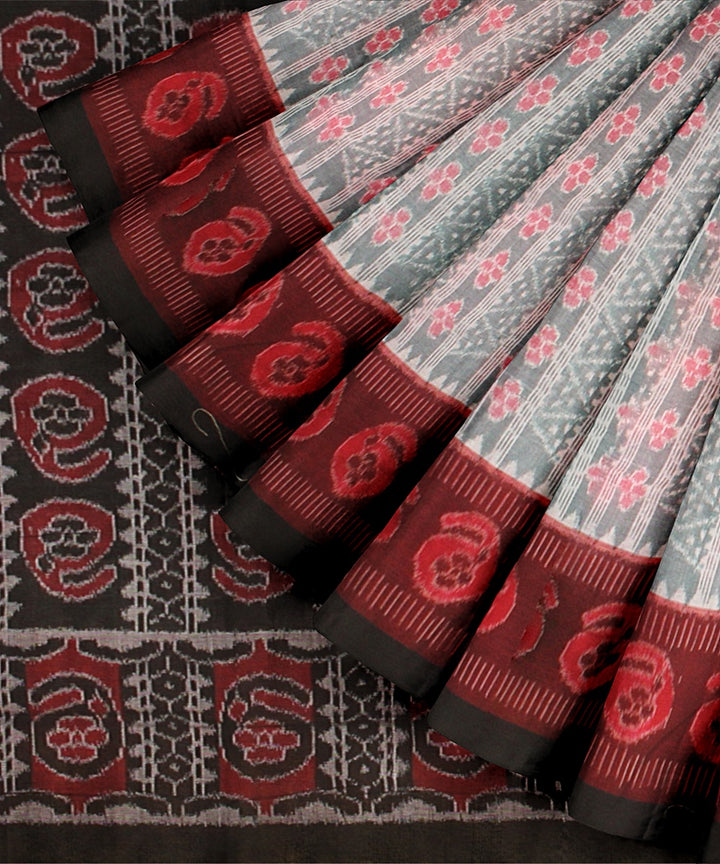 Grey Maroon Cotton Handwoven Sambalpuri Saree