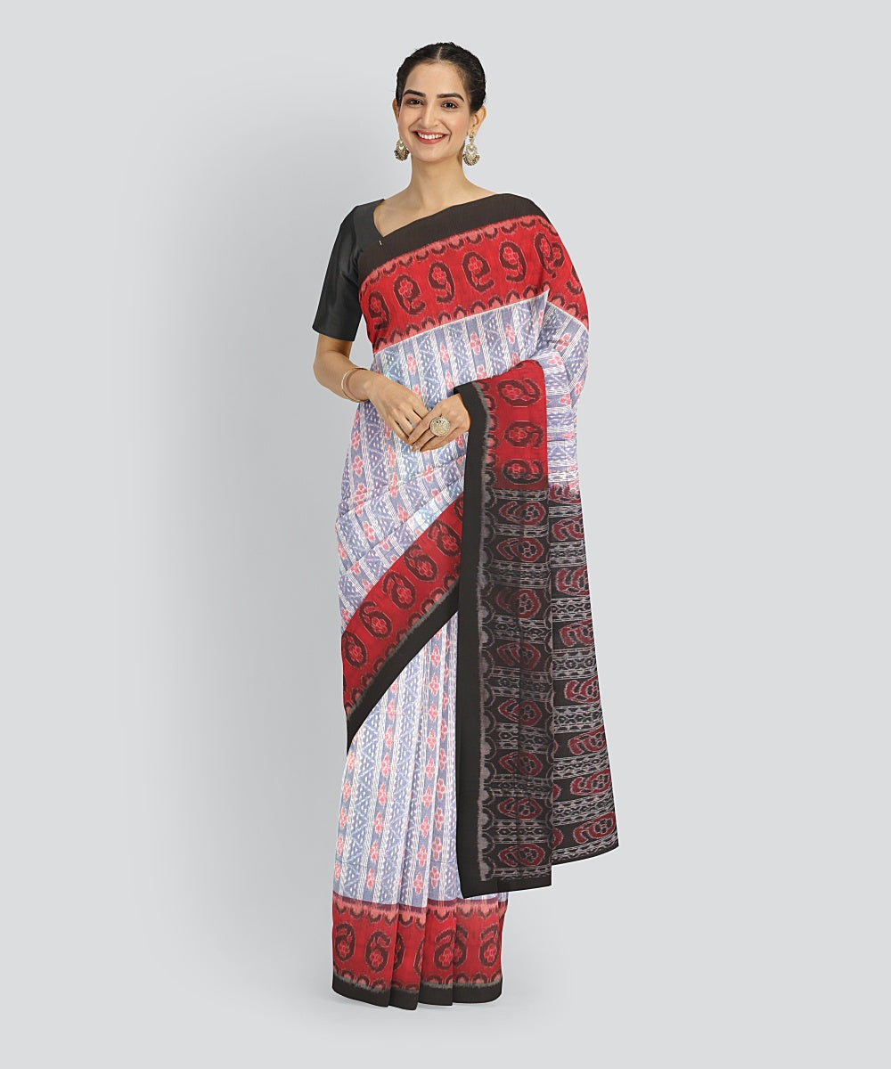 Grey Red Cotton Handwoven Sambalpuri Saree