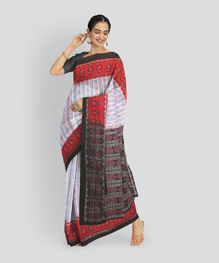 Grey Red Cotton Handwoven Sambalpuri Saree