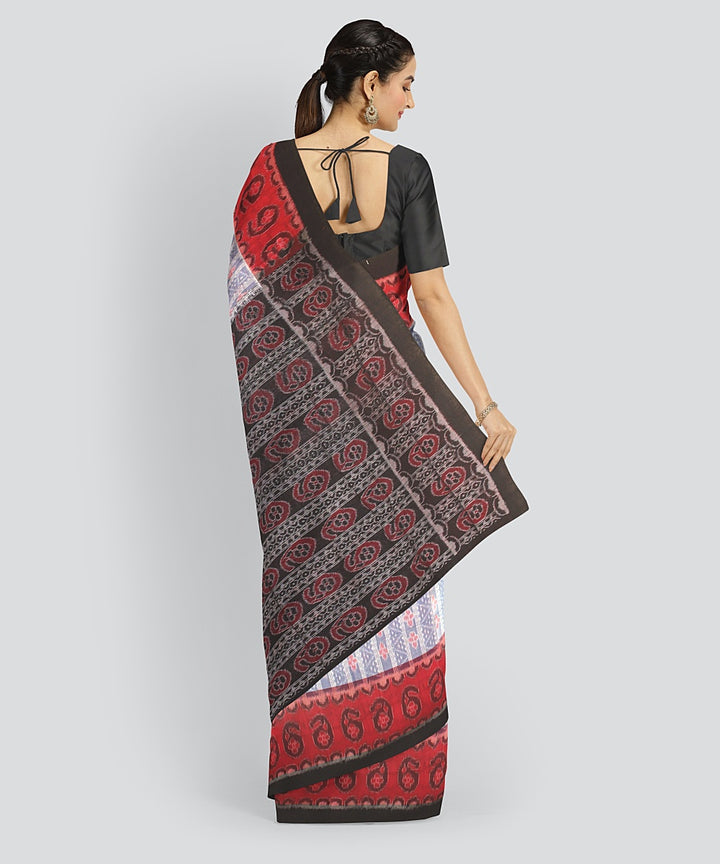 Grey Red Cotton Handwoven Sambalpuri Saree