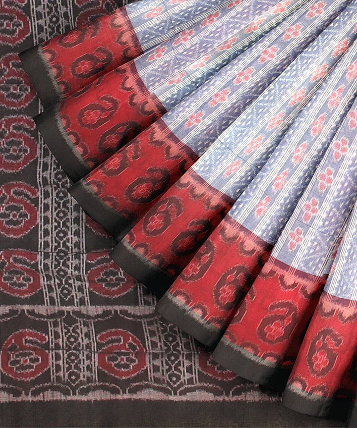 Grey Red Cotton Handwoven Sambalpuri Saree