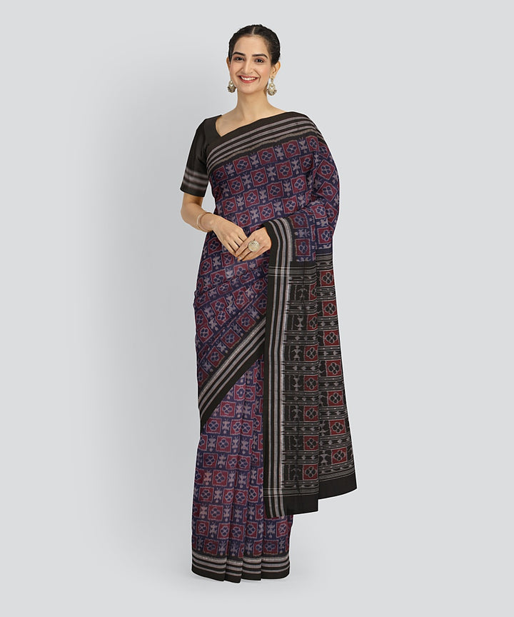 Navy Blue Black Cotton Handwoven Sambalpuri Saree