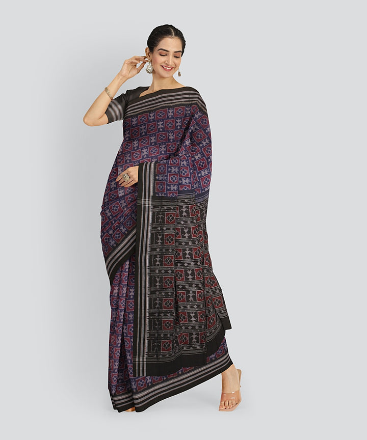 Navy Blue Black Cotton Handwoven Sambalpuri Saree