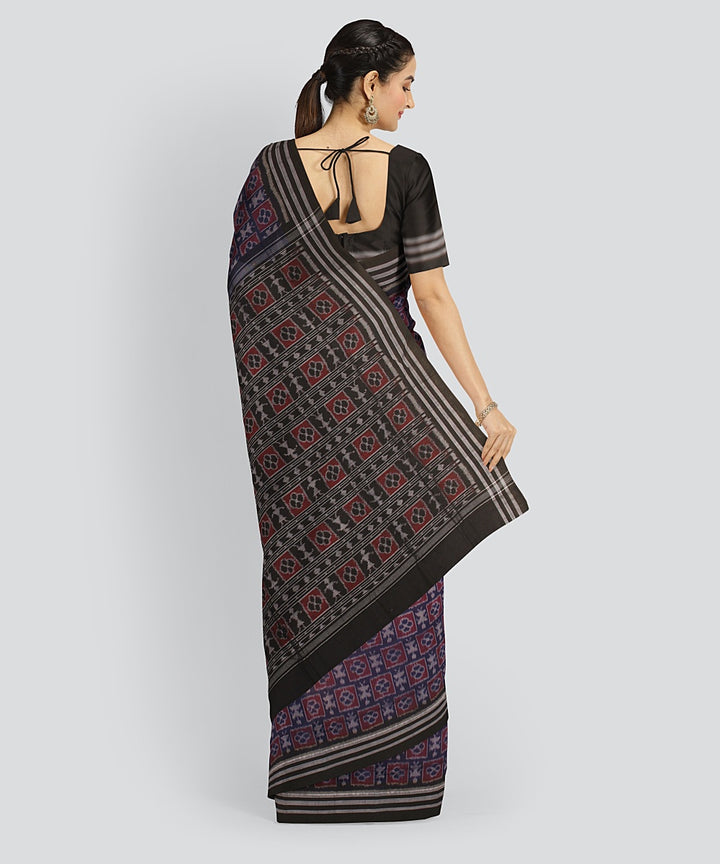 Navy Blue Black Cotton Handwoven Sambalpuri Saree