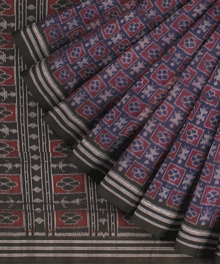 Navy Blue Black Cotton Handwoven Sambalpuri Saree
