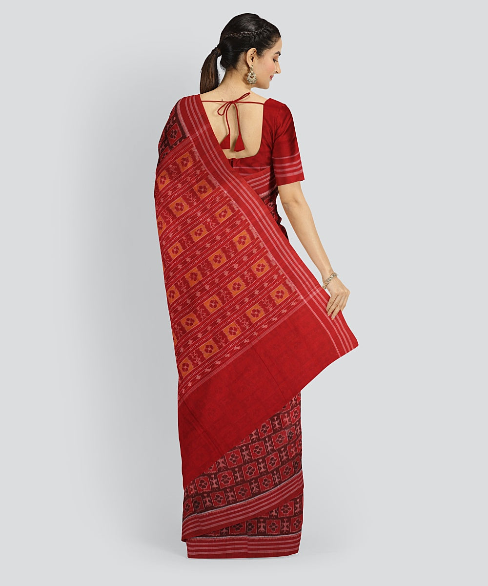 Maroon Red Cotton Handwoven Sambalpuri Saree