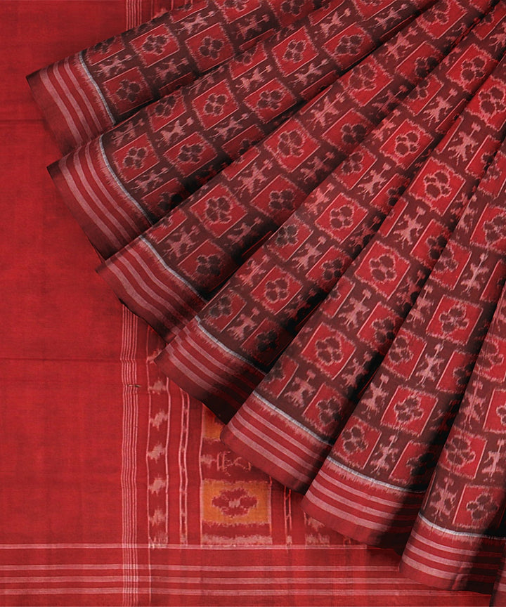 Maroon Red Cotton Handwoven Sambalpuri Saree