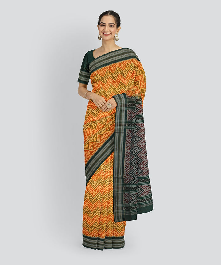 Yellow Green Cotton Handwoven Sambalpuri Saree